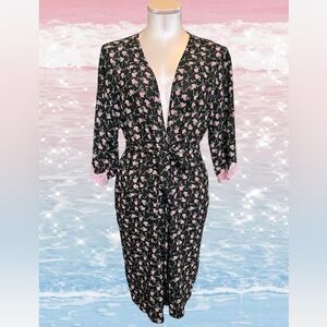 Lai Design floral y2k robe with pink lace trim and tie waist Size S